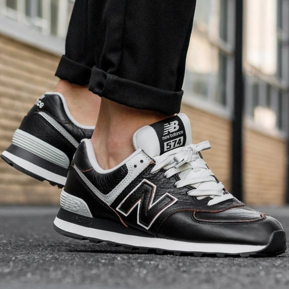 Balance 574 Black Leather Shoes Mens 